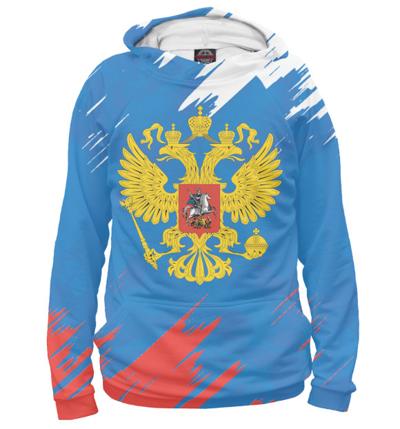 Худи для девочки с изображением Флаг и герб России цвета Белый