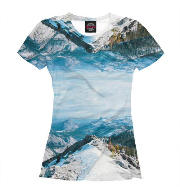 Женская футболка с изображением Снежные горы (Зеркало) цвета Белый