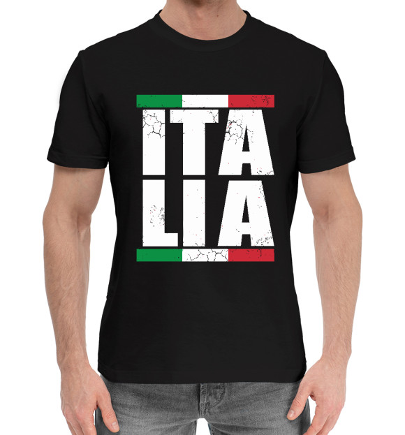 Мужская хлопковая футболка с изображением Italia цвета Черный