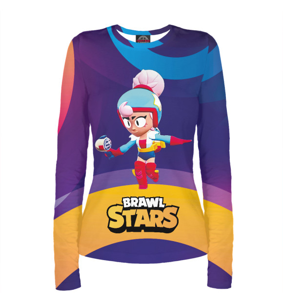 Женский лонгслив с притом Джанет Janet BrawlStars цвета Белый Женский лонгслив с изображением Джанет Janet BrawlStars цвета Белый