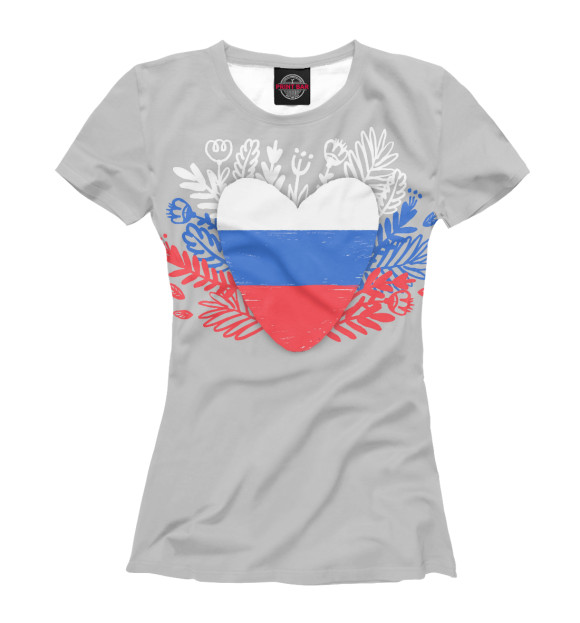 Женская футболка с изображением Сердце России цвета Белый