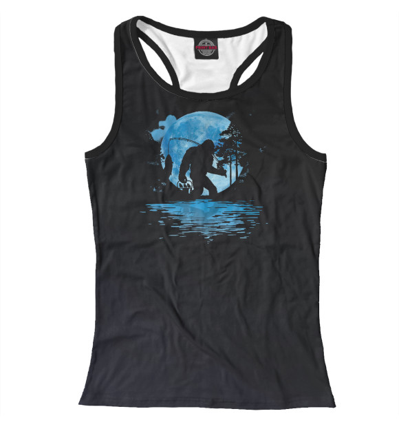 Женская майка-борцовка с изображением Bigfoot Fishing Silhouette цвета Белый