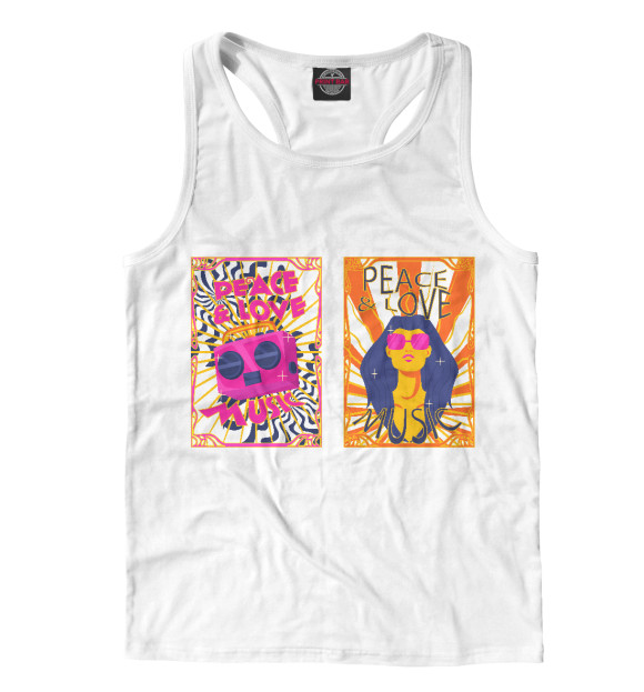 Мужская майка-борцовка с изображением Мир и любовь музыка цвета Белый