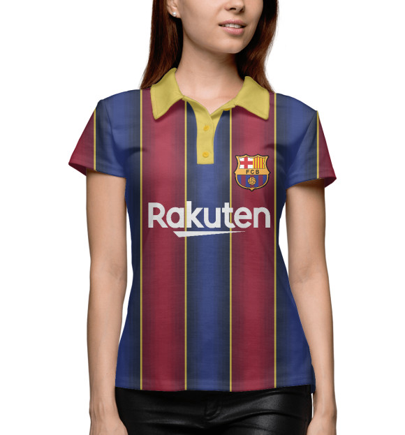 Женское поло с изображением Barcelona 2020/2021 Home цвета Белый