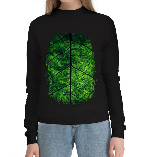 Женский хлопковый свитшот с изображением Лист цвета Черный