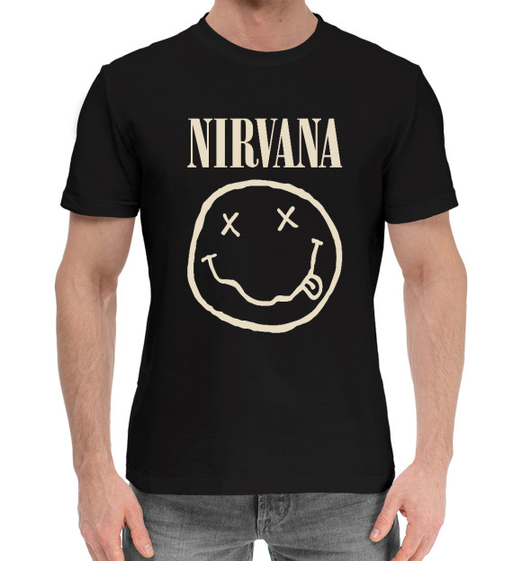 Мужская хлопковая футболка с изображением Nirvana цвета Черный