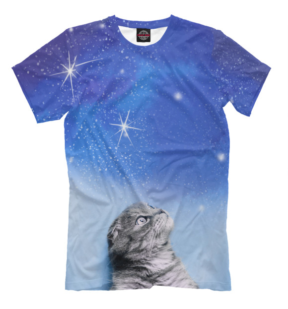 Мужская футболка с изображением Кот и космос цвета Белый
