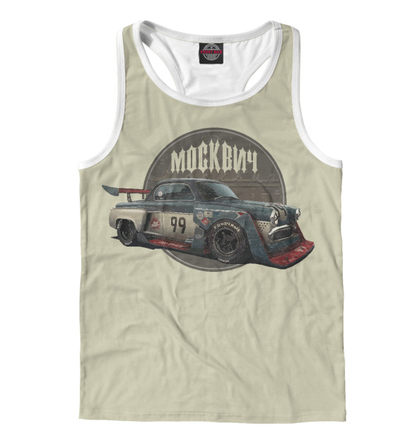 Мужская майка-борцовка с изображением Москвич цвета Белый