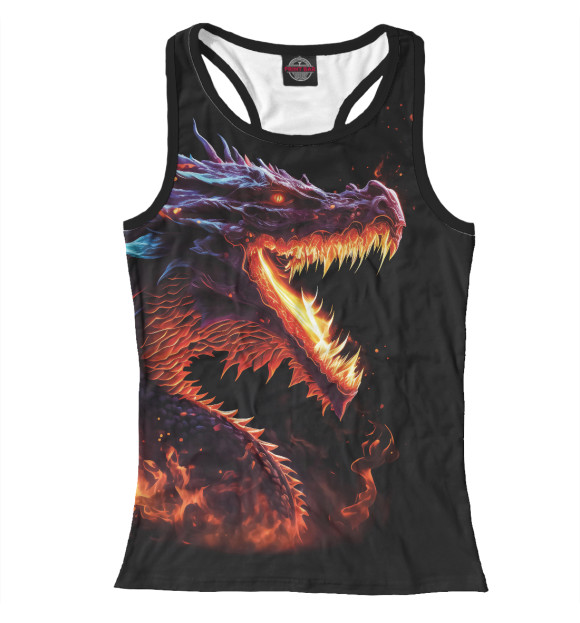 Женская майка-борцовка с изображением Огненный дракон цвета Белый