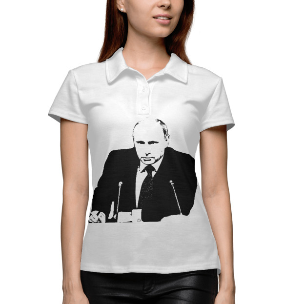 Женское поло с изображением Путин цвета Белый