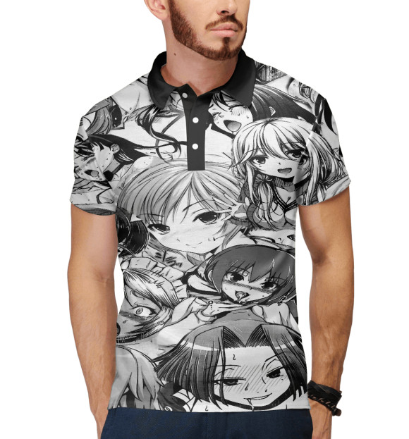 Мужское поло с изображением Ahegao | Ахэгао цвета Белый