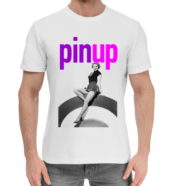 Мужская хлопковая футболка с изображением Pin up цвета Белый