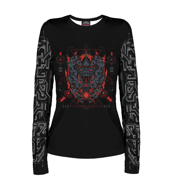 Женский лонгслив с притом Робо-Кобра цвета Белый Женский лонгслив с изображением Робо-Кобра цвета Белый