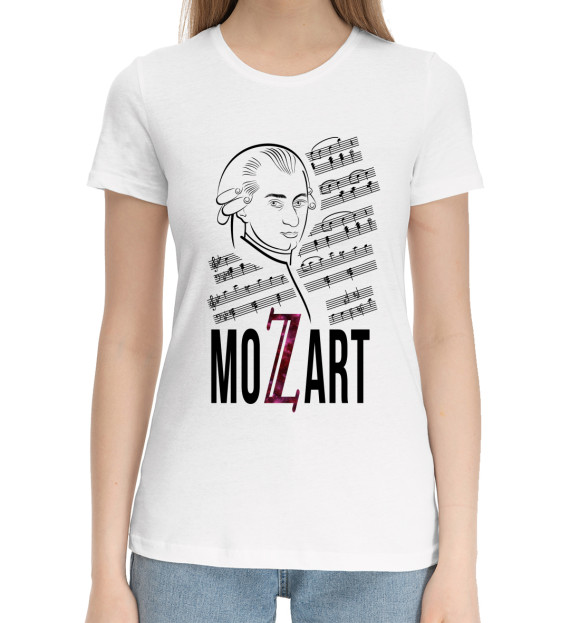 Женская хлопковая футболка с изображением Моцарт цвета Белый