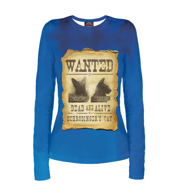 Женский лонгслив с притом Wanted dead and alive цвета Белый Женский лонгслив с изображением Wanted dead and alive цвета Белый