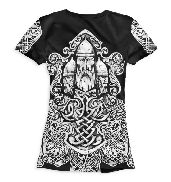 Женская футболка с изображением Страха нет. Скандинавские символы на черном цвета Белый