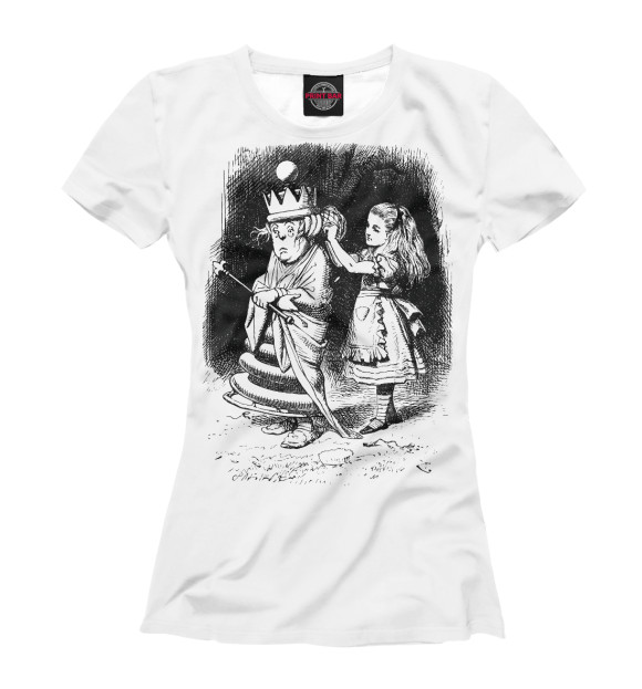 Женская футболка с изображением Алиса и королева цвета Белый