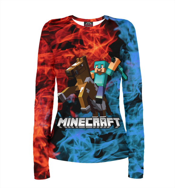 Женский лонгслив с притом МАЙНКРАФТ MINECRAFT цвета Белый Женский лонгслив с изображением МАЙНКРАФТ MINECRAFT цвета Белый