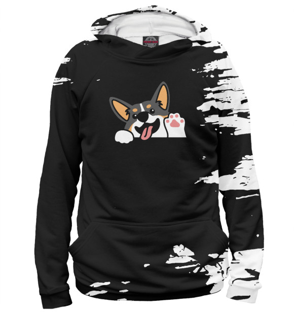 Женское худи с изображением Cute Welsh Corgi Tricolor цвета Белый