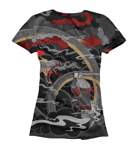Женская футболка с изображением Самурай и змея цвета Белый