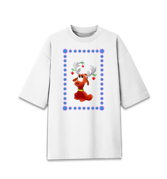 Мужская футболка оверсайз с притом Олень цвета Белый Мужская футболка оверсайз с изображением Олень цвета Белый