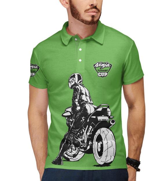 Мужское поло с изображением Kawasaki Ninja cup цвета Белый
