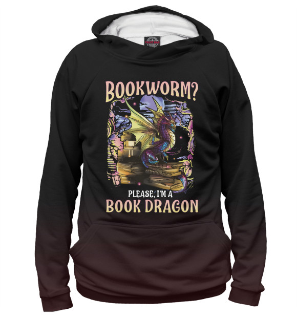 Мужское худи с изображением Bookworm Please Dragon цвета Белый
