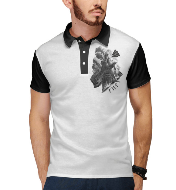 Мужское поло с изображением Воин с боевыми символами цвета Белый