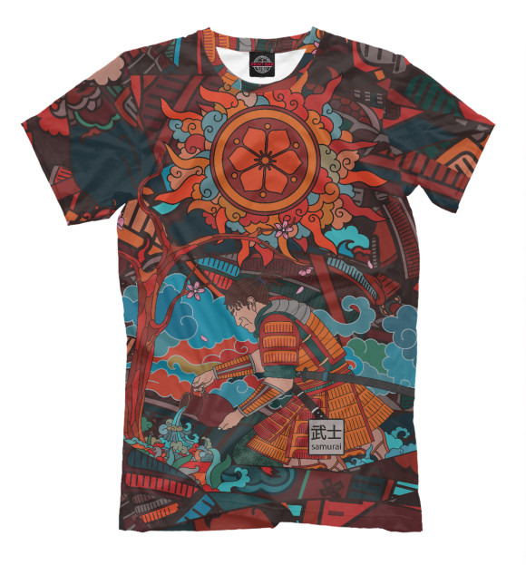 Футболка для мальчиков с притом Самурай у сакуры цвета Белый Футболка для мальчиков с изображением Самурай у сакуры цвета Белый