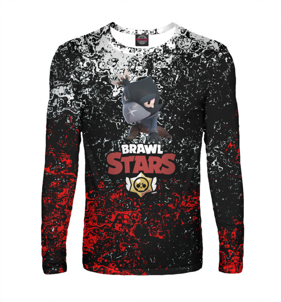 Мужской лонгслив с притом Brawl Stars Crow цвета Белый Мужской лонгслив с изображением Brawl Stars Crow цвета Белый