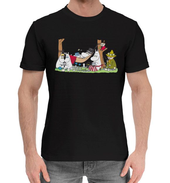 Мужская хлопковая футболка с изображением Moomin цвета Черный