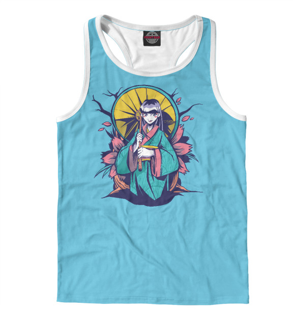 Мужская майка-борцовка с изображением Аниме девушка с зонтиком цвета Белый