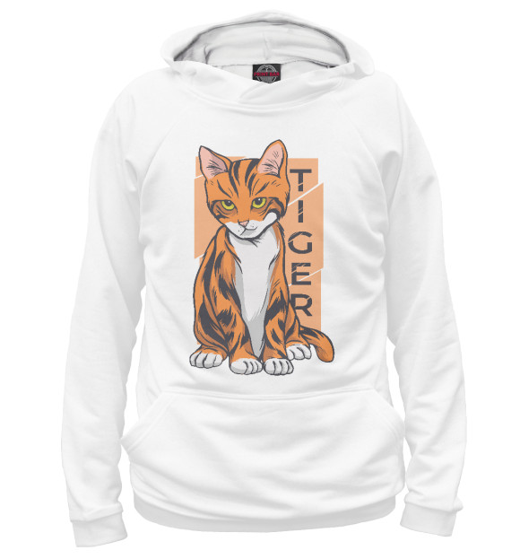 Женское худи с изображением Tiger cat цвета Белый