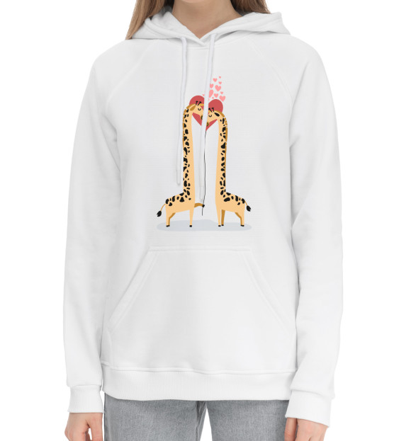Женский хлопковый худи с изображением Жирафы цвета Белый