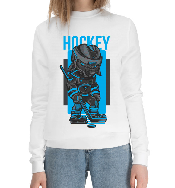 Женский хлопковый свитшот с изображением Hockey цвета Белый