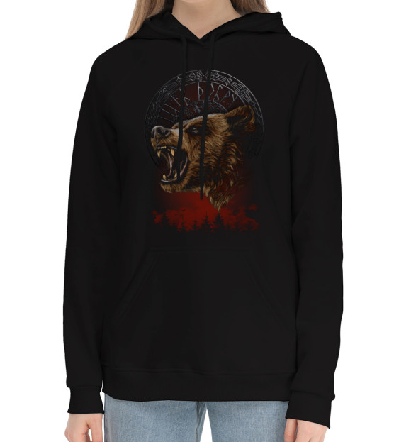 Женский хлопковый худи с изображением Медведь - Быть Добру цвета Черный