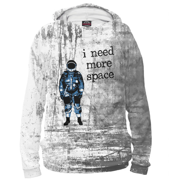 Женское худи с изображением I Need More Space Astronaut цвета Белый