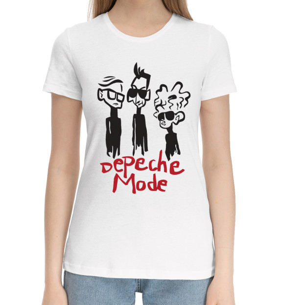 Женская хлопковая футболка с притом Depeche Mode цвета Белый Женская хлопковая футболка с изображением Depeche Mode цвета Белый