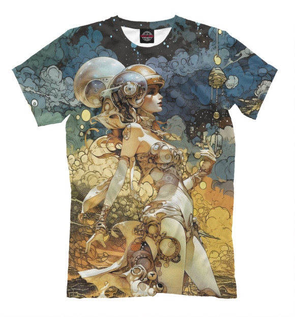 Мужская футболка с изображением Космическая золотая принцесса цвета Белый