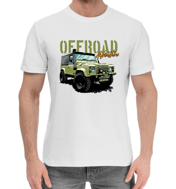 Мужская хлопковая футболка с изображением Offroad Adventure цвета Белый