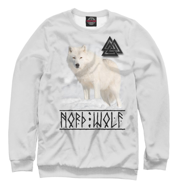 Свитшот для девочек с изображением Nord Wolf цвета Белый