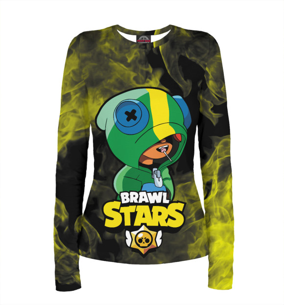 Женский лонгслив с притом Brawl Stars LEON цвета Белый Женский лонгслив с изображением Brawl Stars LEON цвета Белый