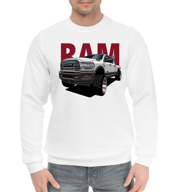 Мужской хлопковый свитшот с изображением Dodge Ram цвета Белый
