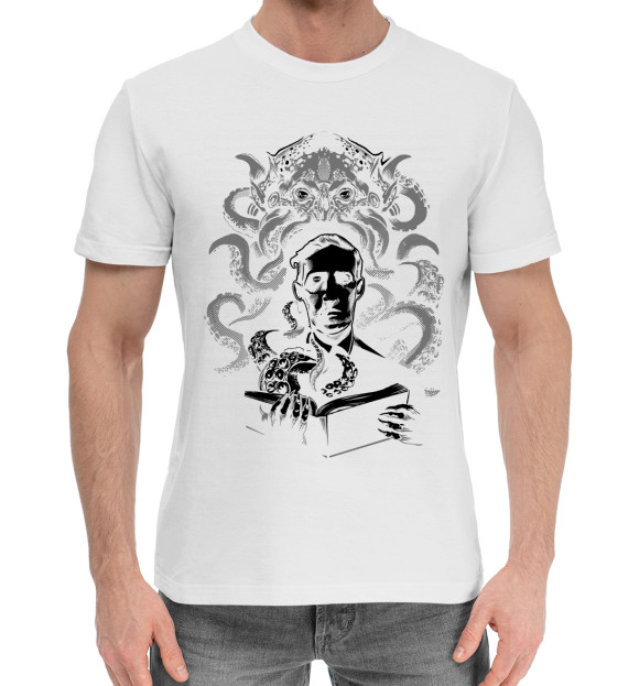 Мужская хлопковая футболка с изображением Лавкрафт цвета Белый