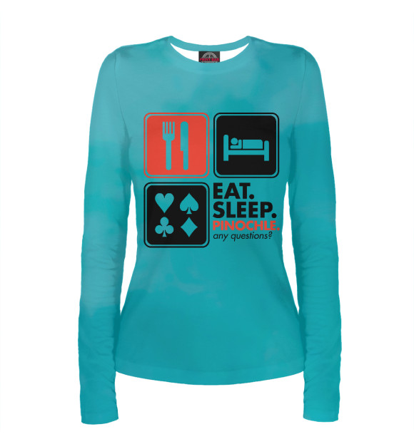 Женский лонгслив с изображением Eat Sleep Pinochle цвета Белый
