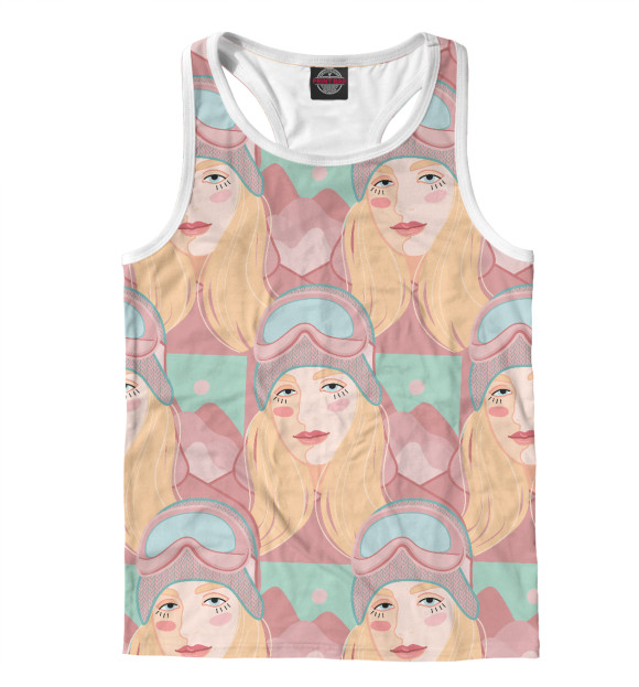 Мужская майка-борцовка с изображением Девушка в лыжной экипировке цвета Белый