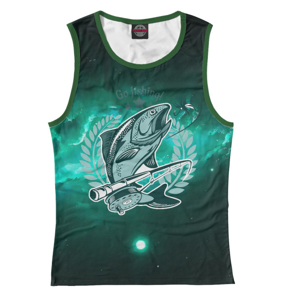 Женская майка с притом Go Fishing! цвета Белый Женская майка с изображением Go Fishing! цвета Белый