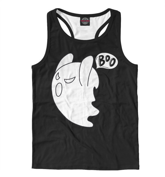 Мужская майка-борцовка с изображением Boo Ghost \ Привидение Бу цвета Белый