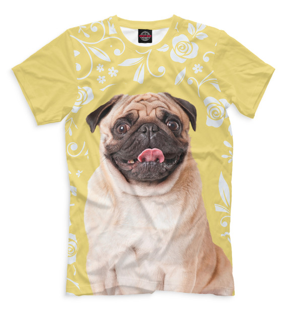 Мужская футболка с притом Мопс цвета Белый Мужская футболка с изображением Мопс цвета Белый