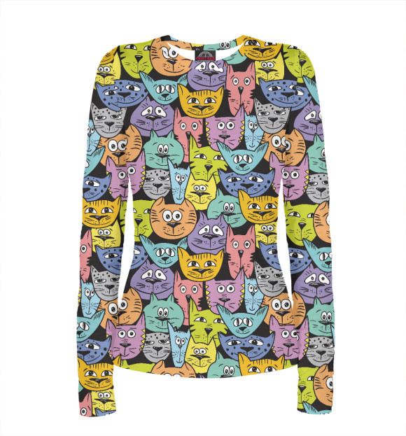 Женский лонгслив с притом Коты цвета Белый Женский лонгслив с изображением Коты цвета Белый